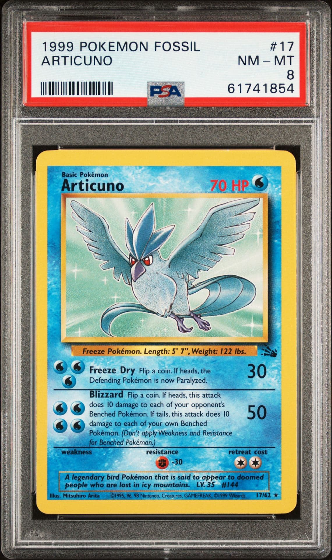 1999 POKEMON FOSSIL #17 ARTICUNO PSA 8