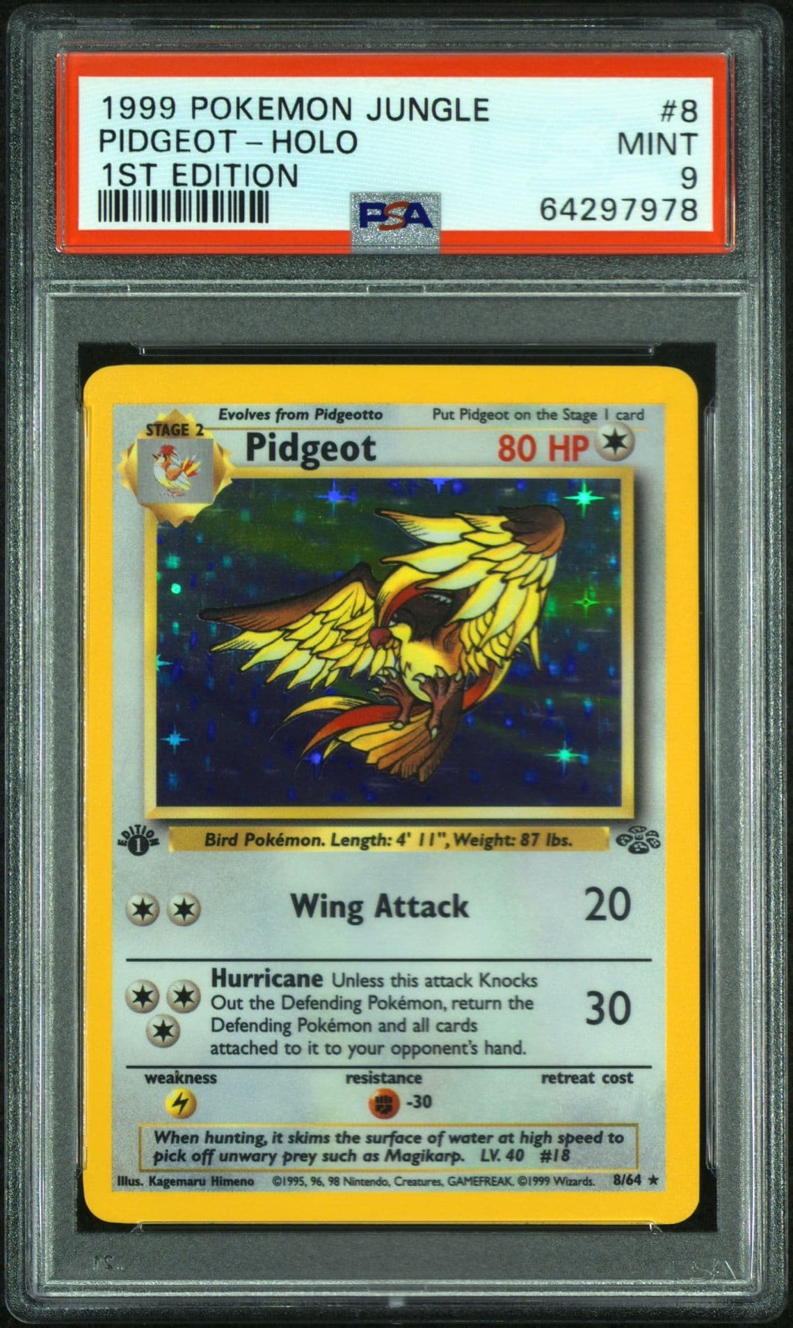 1999 POKEMON JUNGLE 1ST EDITION #8 PIDGEOT-HOLO PSA 9