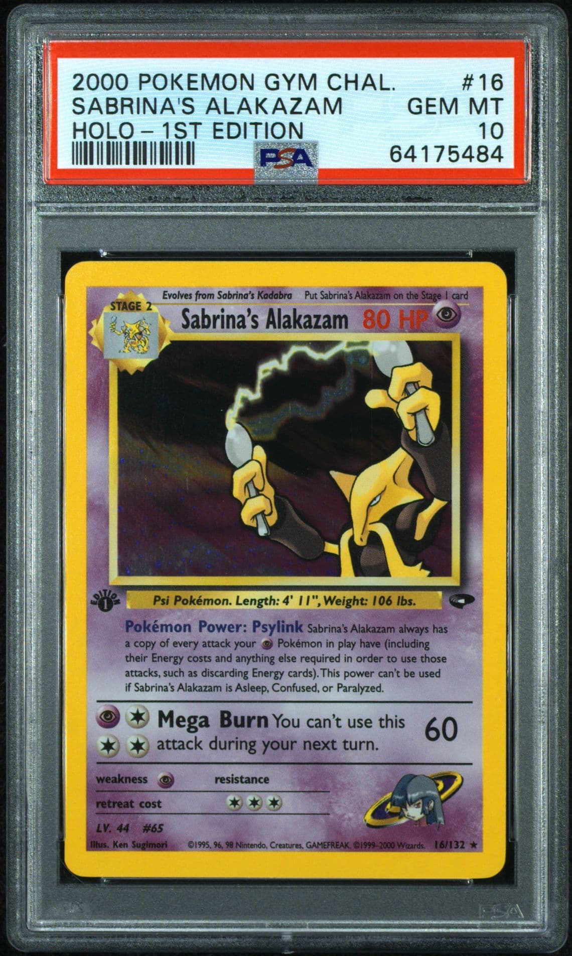 Pokemon Sabrina's Alakazam Gym Challenge 1st Edition Holo Rare #16 PSA 10