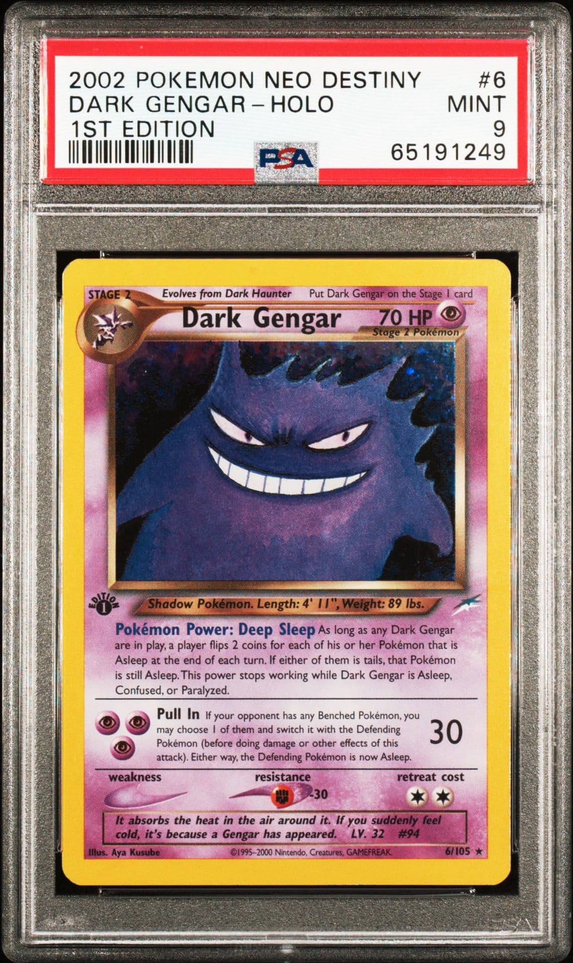 2002 POKEMON NEO DESTINY 1ST EDITION #6 DARK GENGAR-HOLO PSA 9