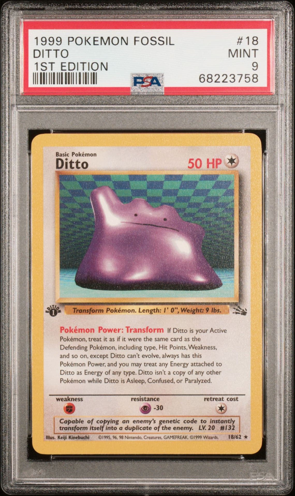 Ditto Non-Holo 18/62 Rare Pokemon Fossil 1st Edition PSA 9
