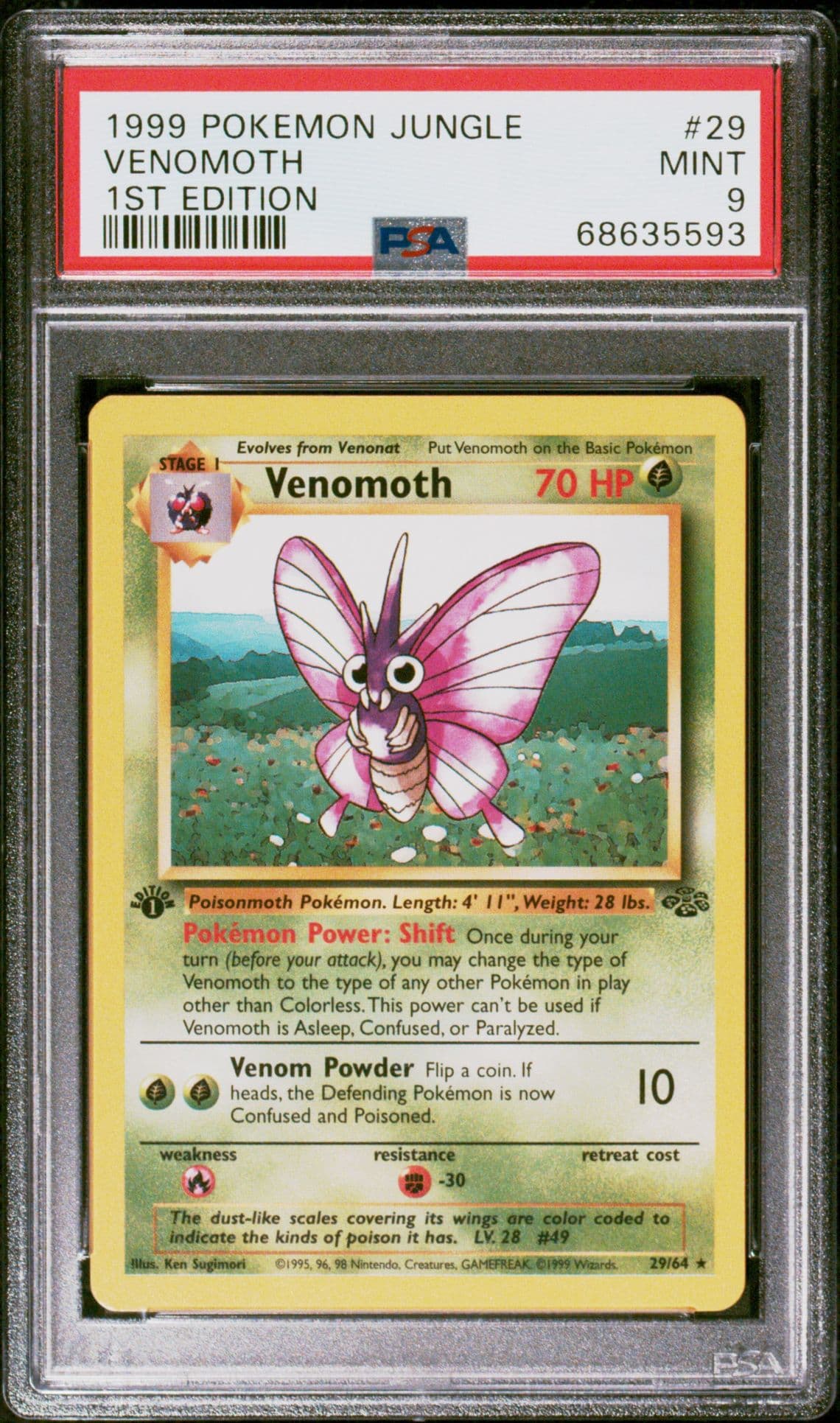 WOTC 1999 RARE Pokemon Jungle 1st Edition Venomoth 29/64 PSA 9 MINT