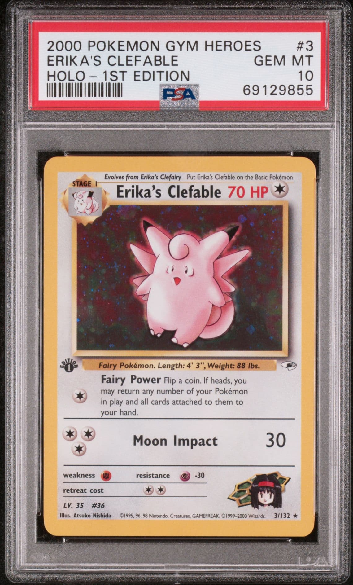 Pokemon Erika's Clefable Gym Heroes 1st Edition Holo Rare #3 PSA 10 Gem Mint