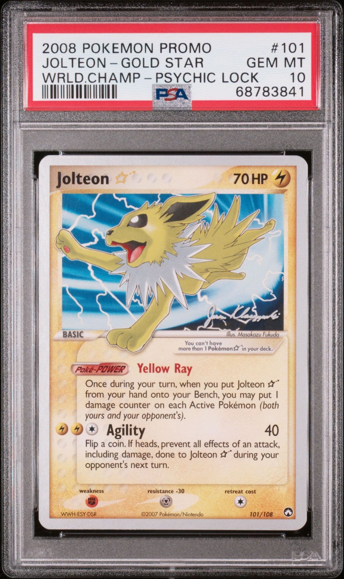 PSA 10 2008 Pokémon Promo Jolteon - Gold Star Wrld.Champ - Psychic Lock #101