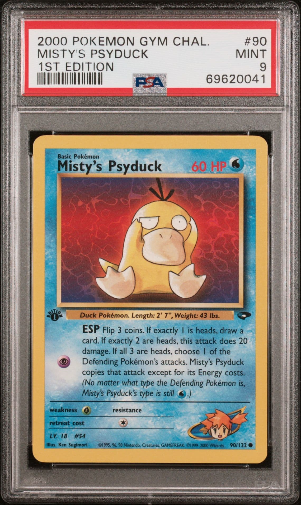 PSA 9 Misty's Psyduck 90/132 Gym Challenge 1st Edition