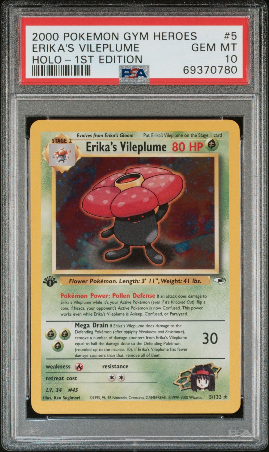 Pokemon Erika's Vileplume Gym Heroes 1st Edition Holo Rare #5 PSA 10 Gem Mint