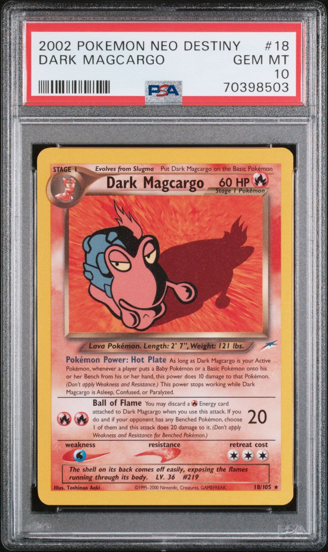 2002 PSA 10 Pokemon Non-Holo Dark Magcargo 18/105 Neo Destiny Unlimited