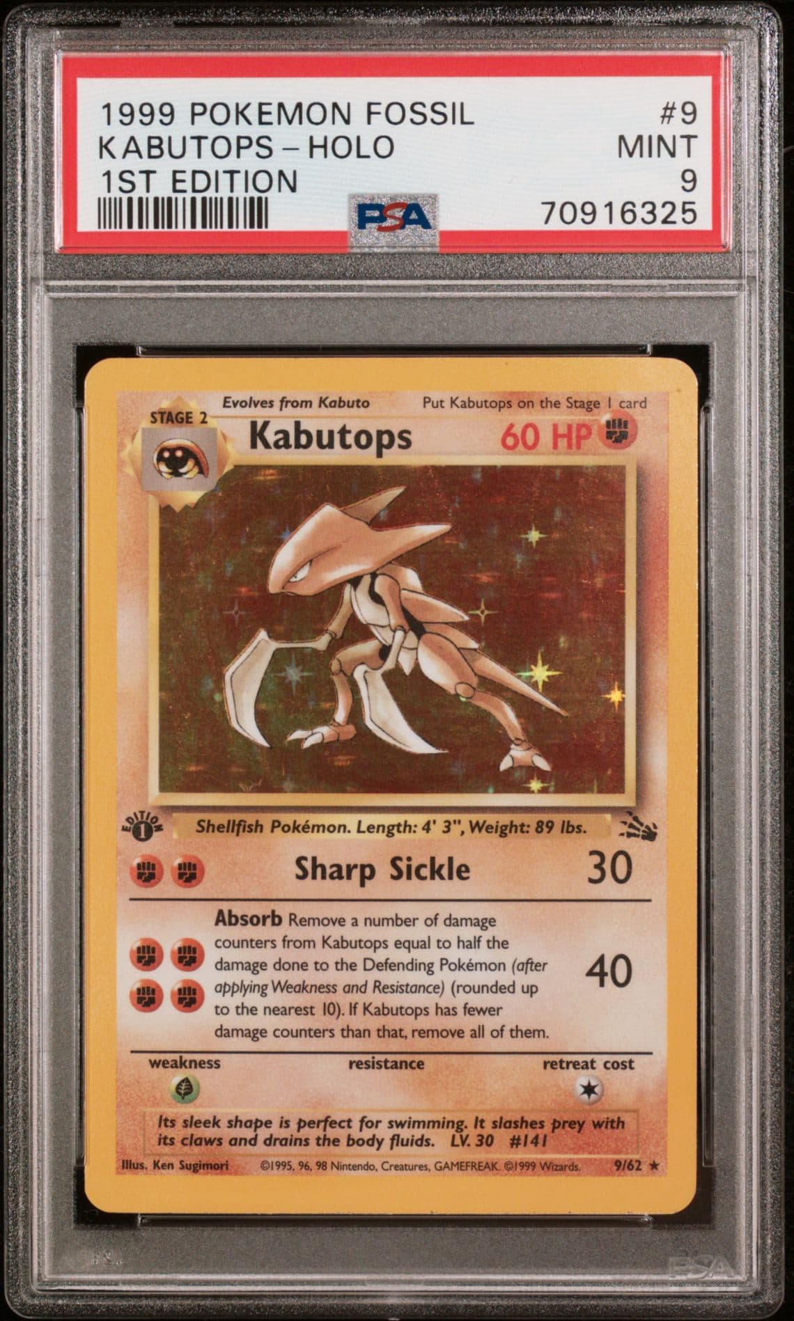 1st Edition Fossil Kabutops Holo PSA 9