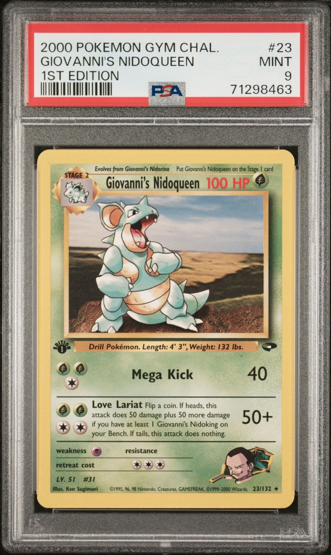 2000 POKEMON GYM CHALLENGE #23 GIOVANNI'S NIDOQUEEN 1ST EDITION PSA 9 MINT