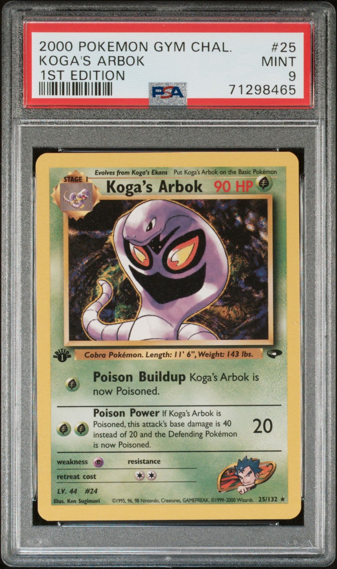 2000 POKEMON GYM CHALLENGE #25 KOGA'S ARBOK 1ST EDITION PSA 9 MINT