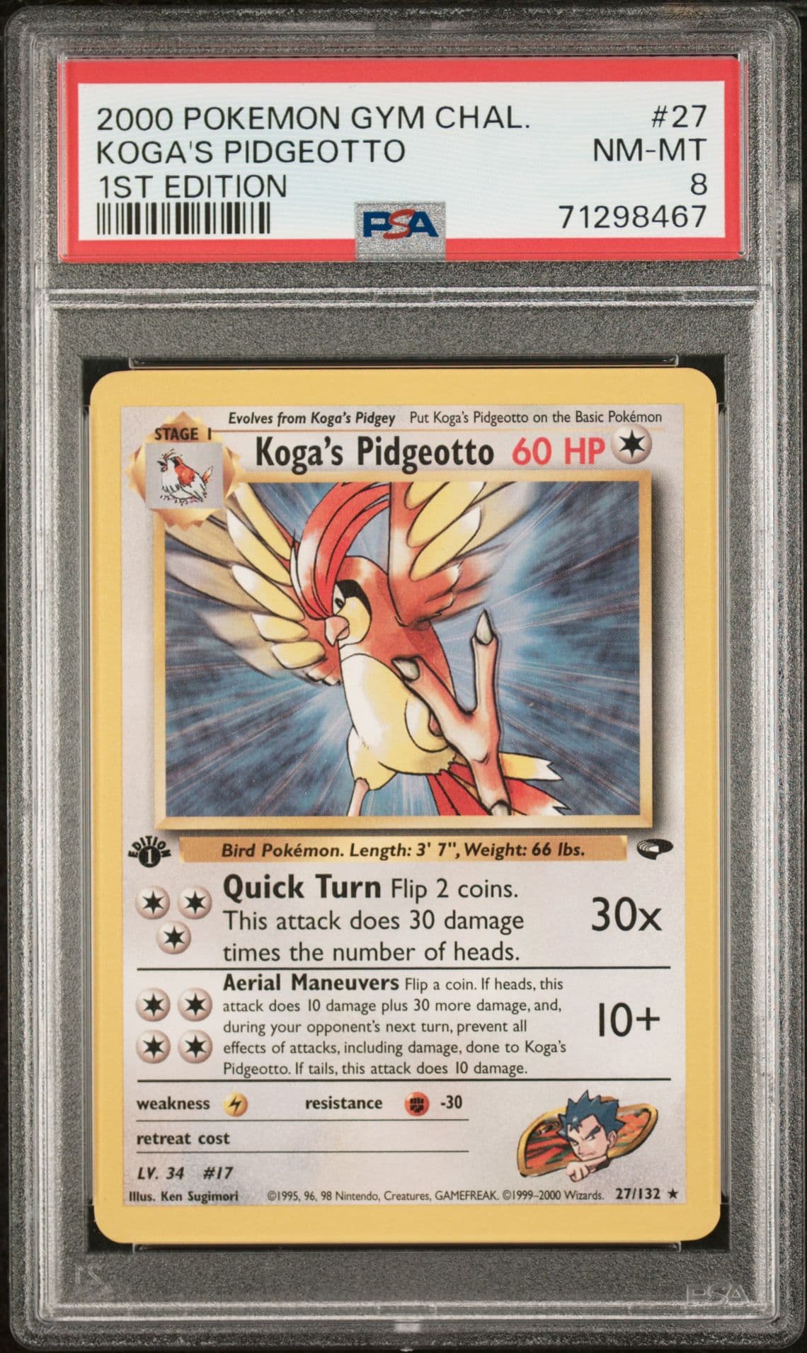 2000 POKEMON GYM CHALLENGE #27 KOGA'S PIDGEOTTO 1ST EDITION PSA 8 NM-MT
