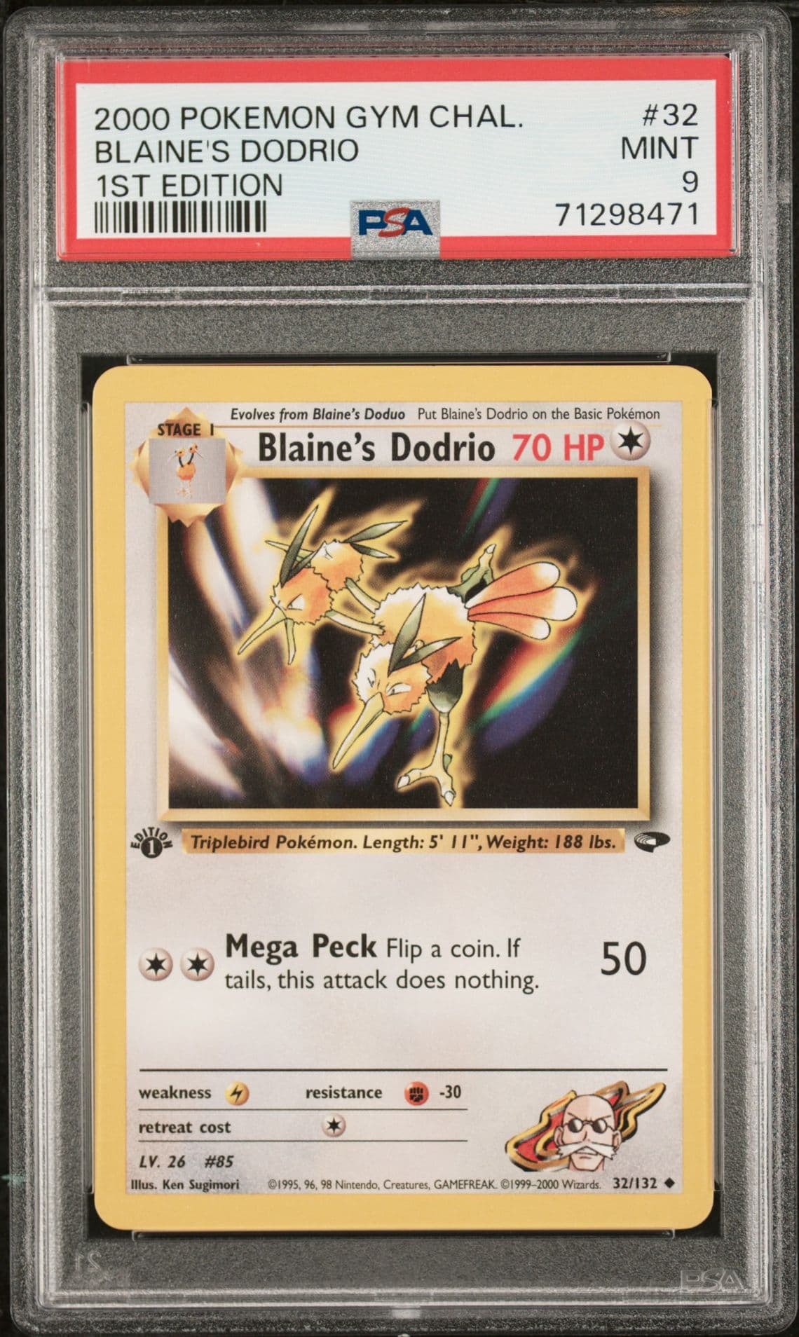 2000 POKEMON GYM CHALLENGE #32 BLAINE'S DODRIO 1ST EDITION PSA 9 MINT