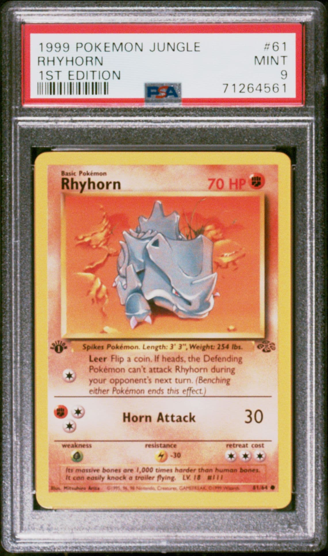 1999 Pokemon Jungle 1st Edition Rhyhorn 61/64 PSA 9 MINT