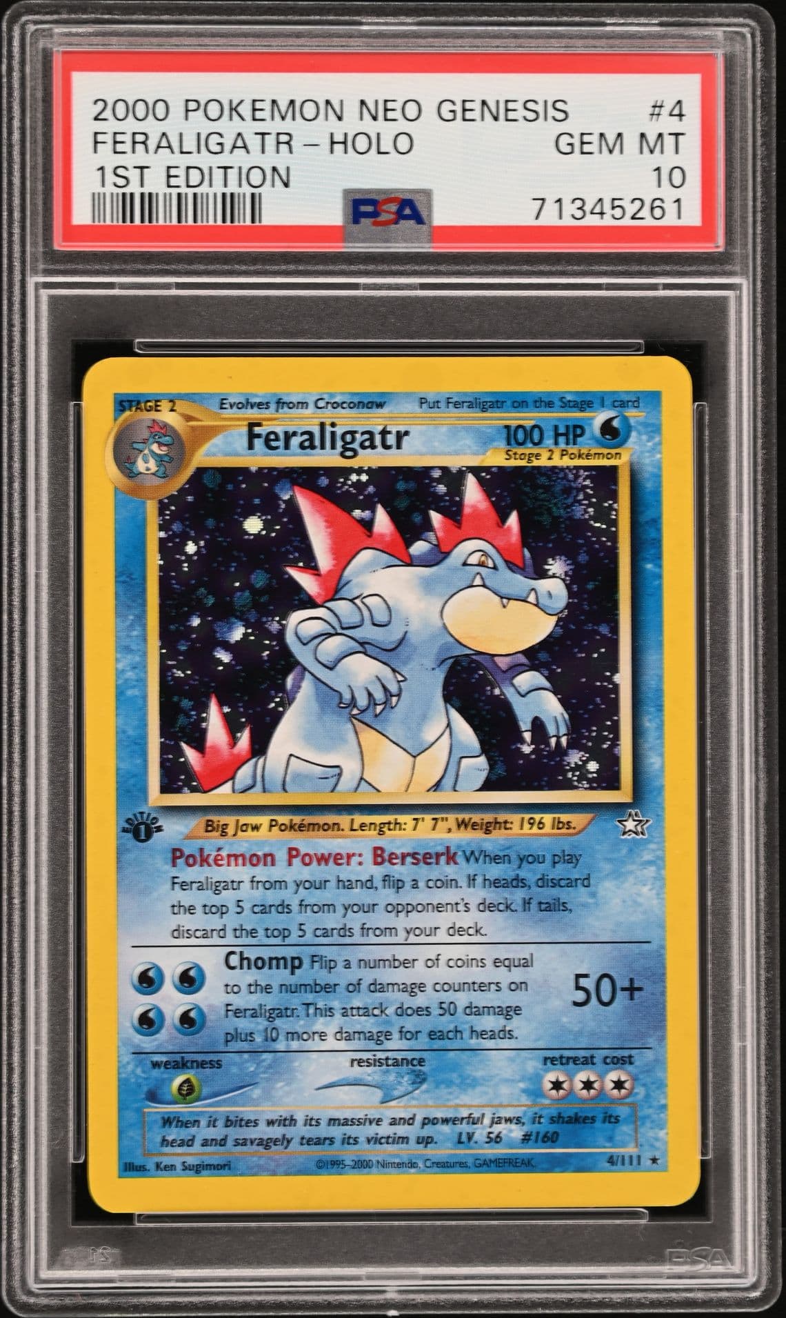 2000 POKEMON NEO GENESIS 1ST EDITION #4 FERALIGATR-HOLO PSA 10