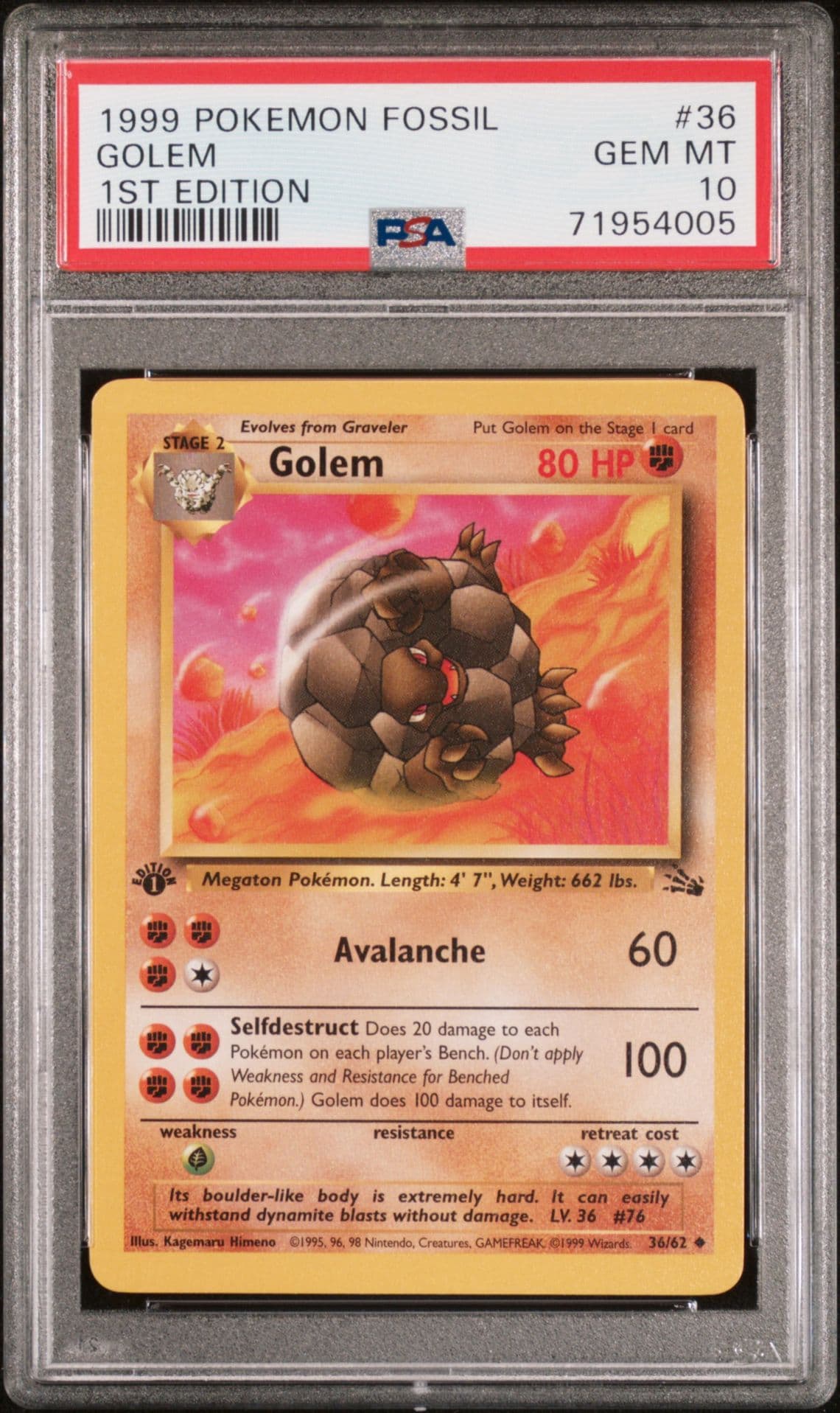 1999 Pokémon Fossil Golem #36 1st Edition PSA 10