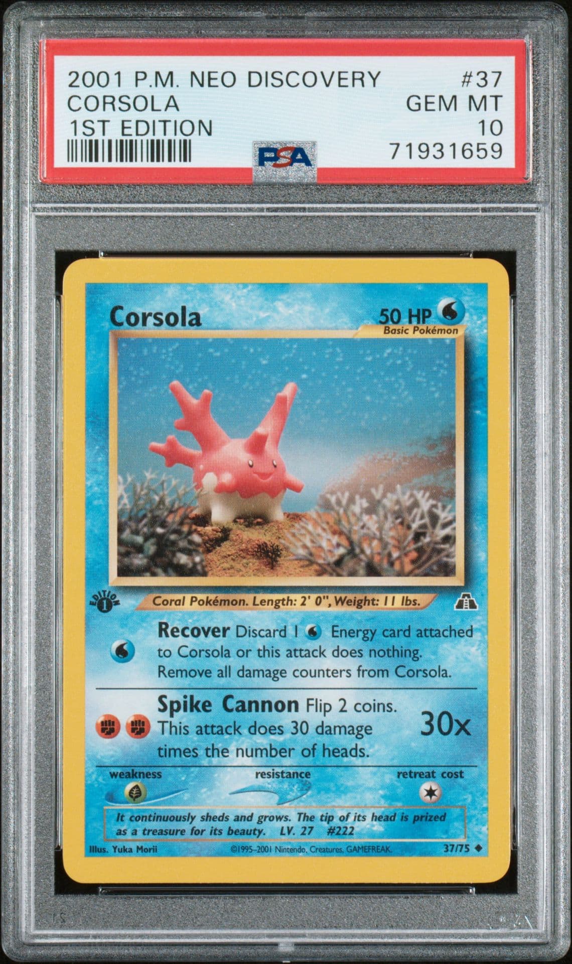 Pokemon 2001 Neo Discovery Corsola 1st Edition #37 PSA 10