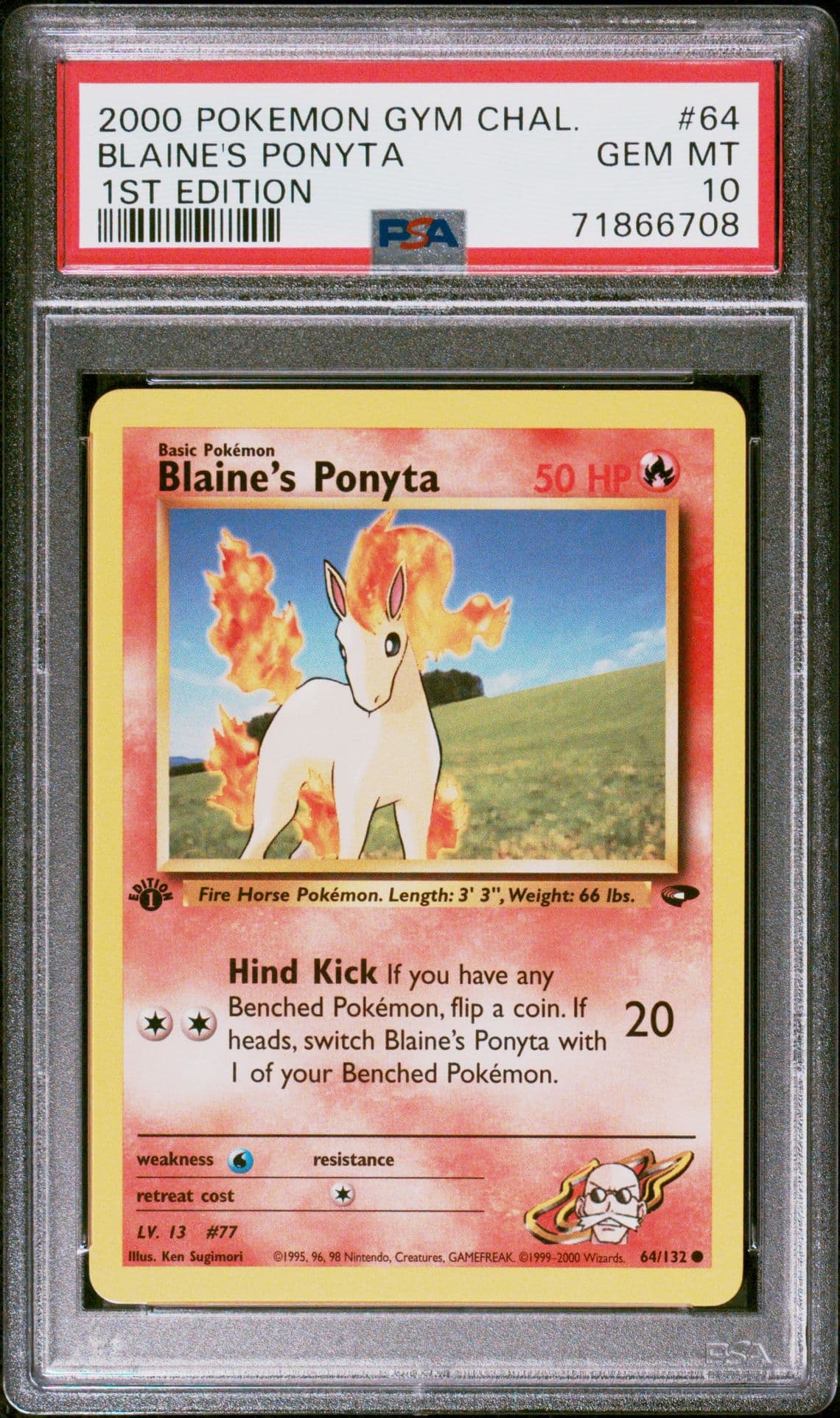 2000 Pokemon Gym Challenge 1st Edition Blaine's Ponyta 64/132 PSA 10 GEM MINT