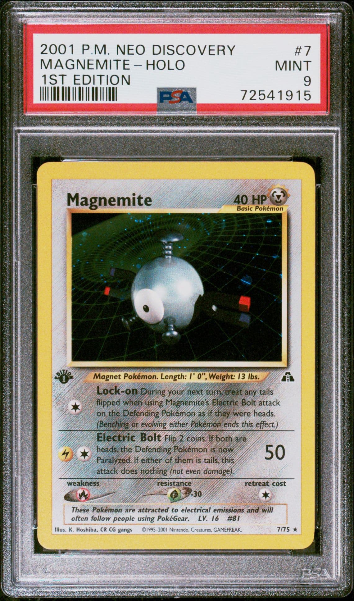2001 POKEMON NEO DISCOVERY 1ST EDITION #7 MAGNEMITE-HOLO PSA 9