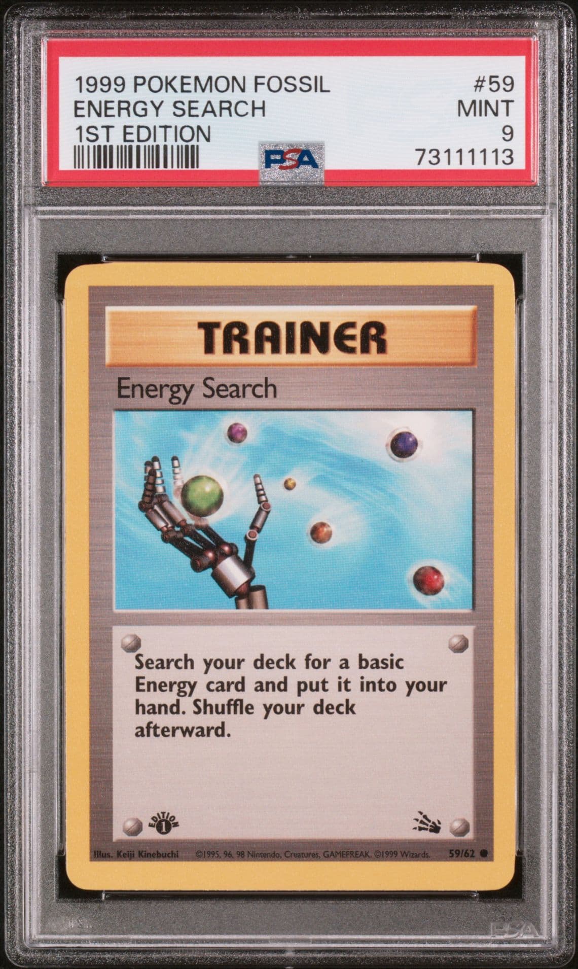 Pokemon Fossil Energy Search Trainer 1st Edition PSA 9 MINT 59/62