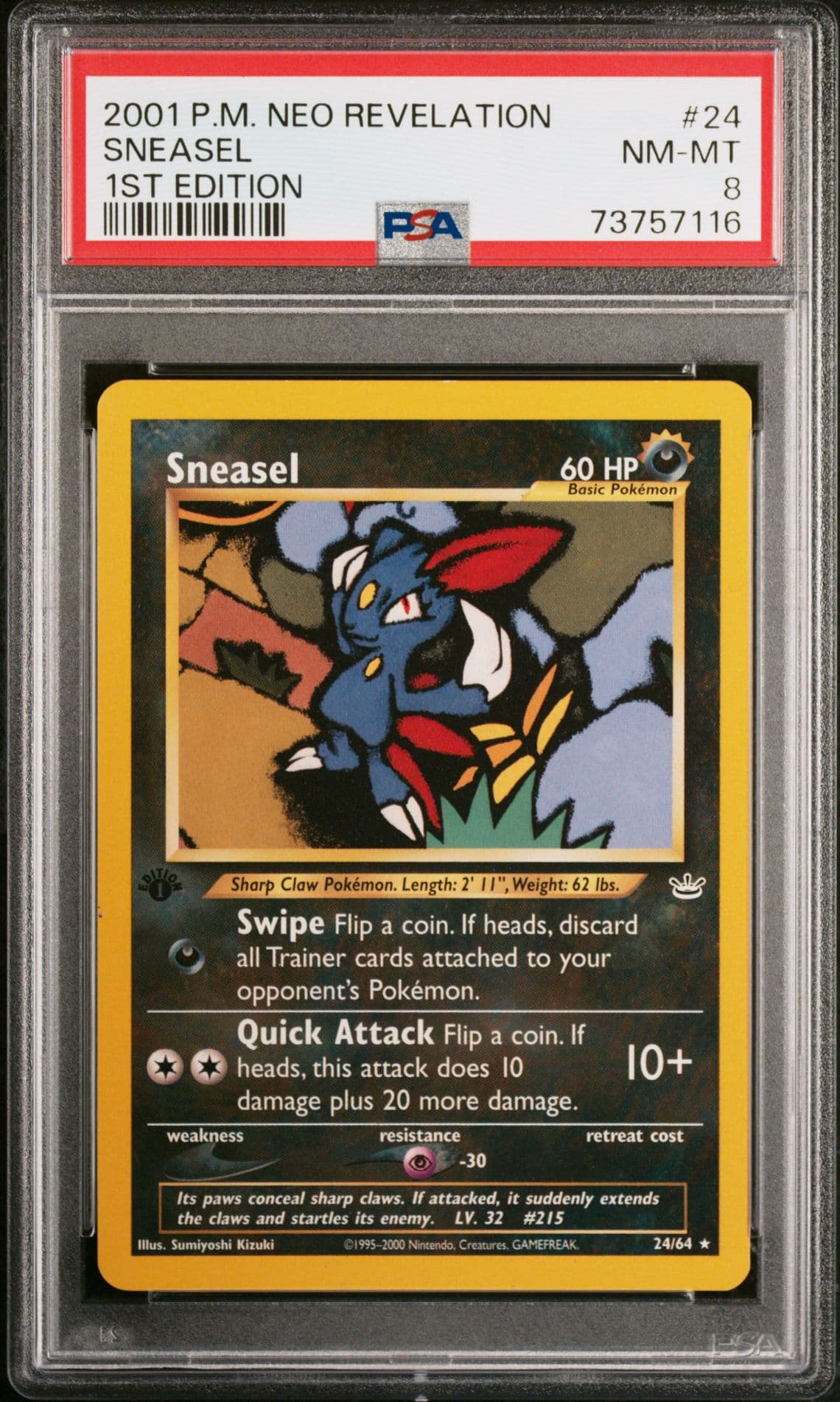 Pokémon TCG Sneasel Neo Revelation 24/64 Regular 1st Edition Rare PSA 8 NM-MT