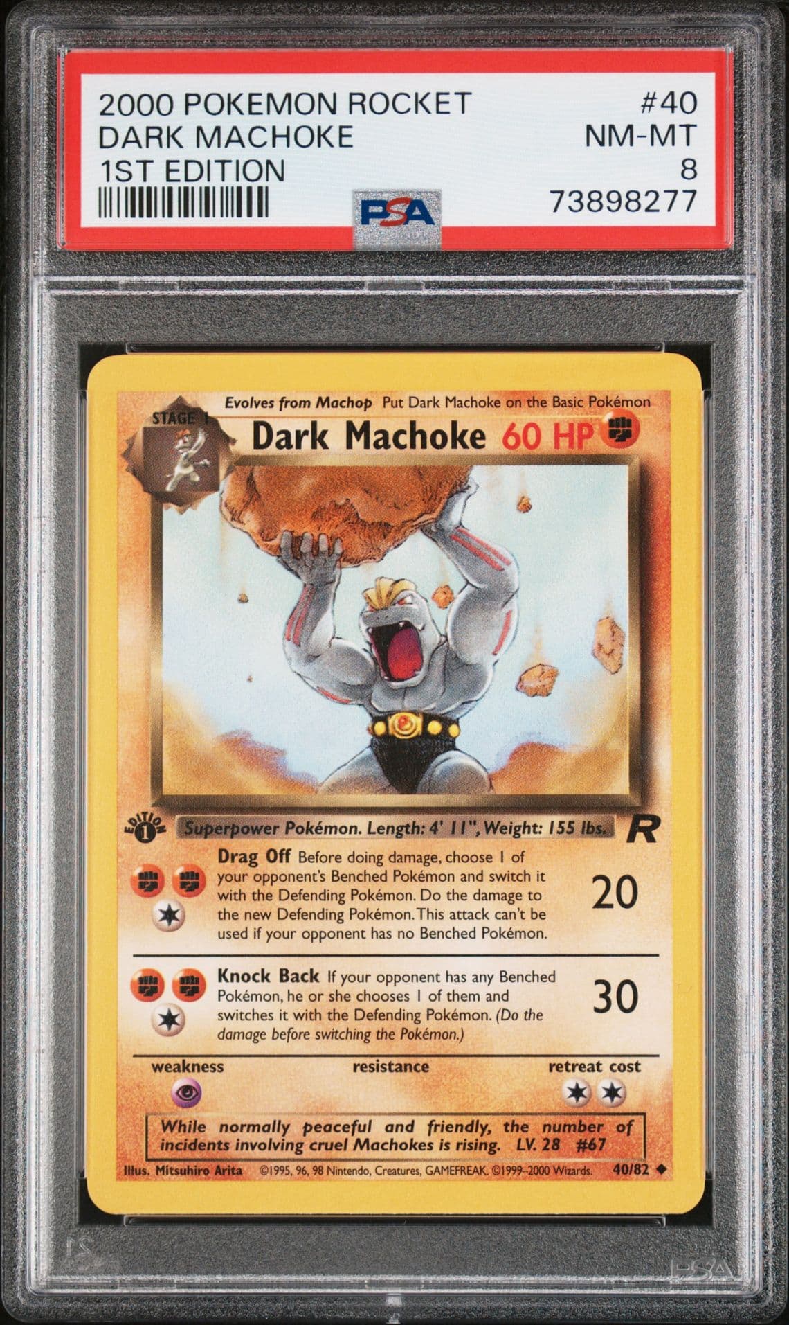 2000 Pokemon Team Rocket 1st Edition Dark Machoke #40 Near Mint PSA 8
