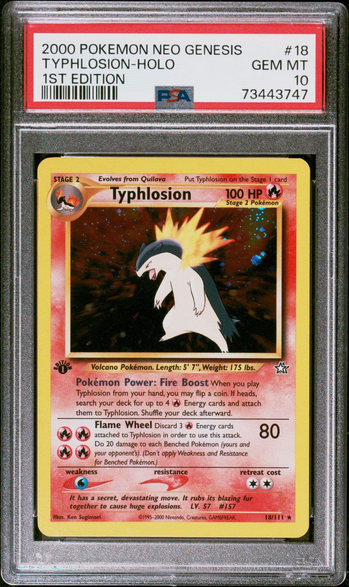 Pokemon Typhlosion Neo Genesis 1st Edition Holo Rare #18 PSA 10 Gem Mint