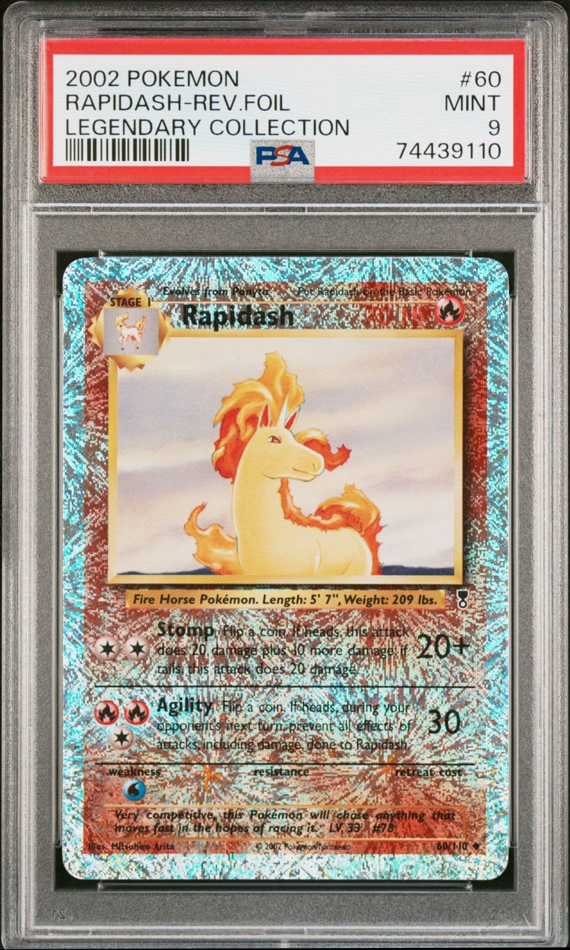2002 POKEMON LEGENDARY COLLECTION #60 RAPIDASH-REVERSE FOIL PSA 9