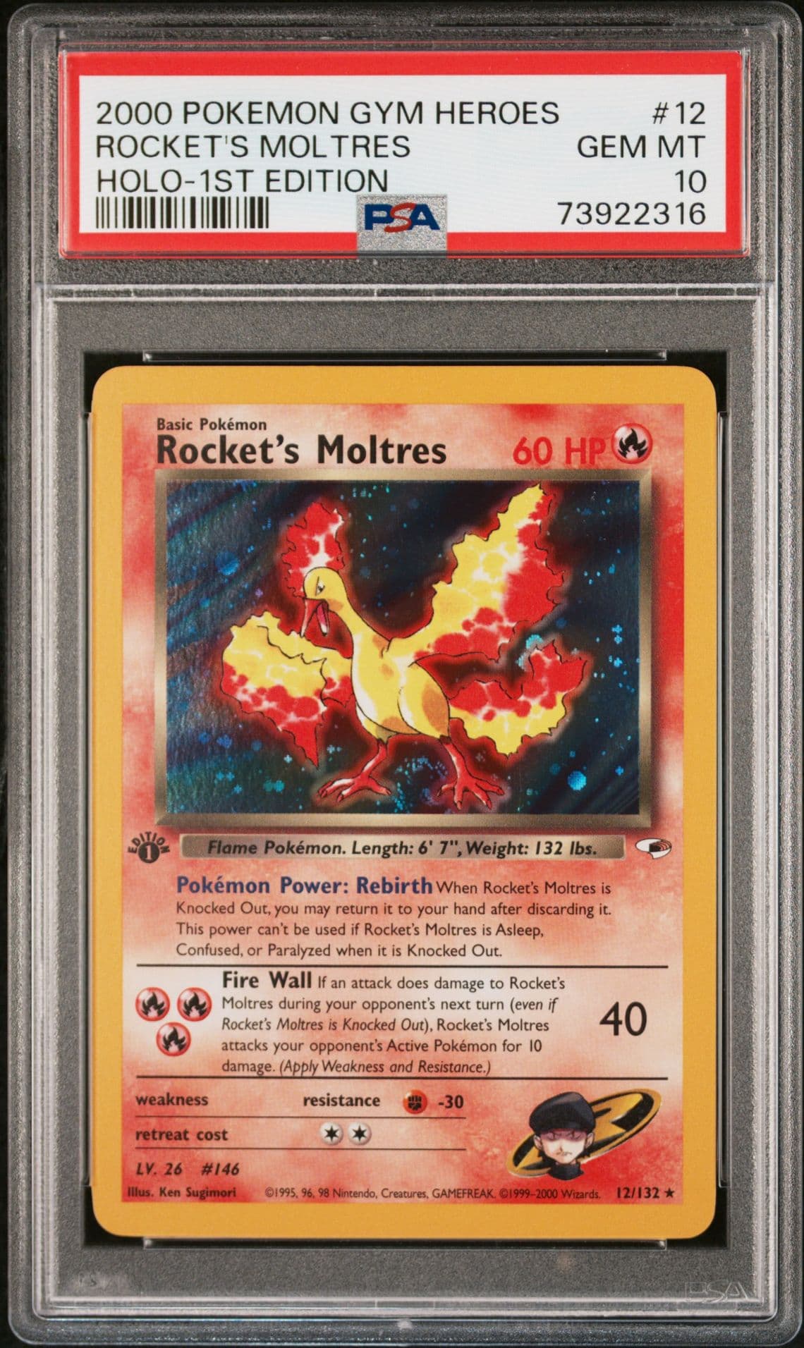 2000 POKEMON GYM HEROES HOLO-1ST EDITION #12 ROCKET'S MOLTRES PSA 10