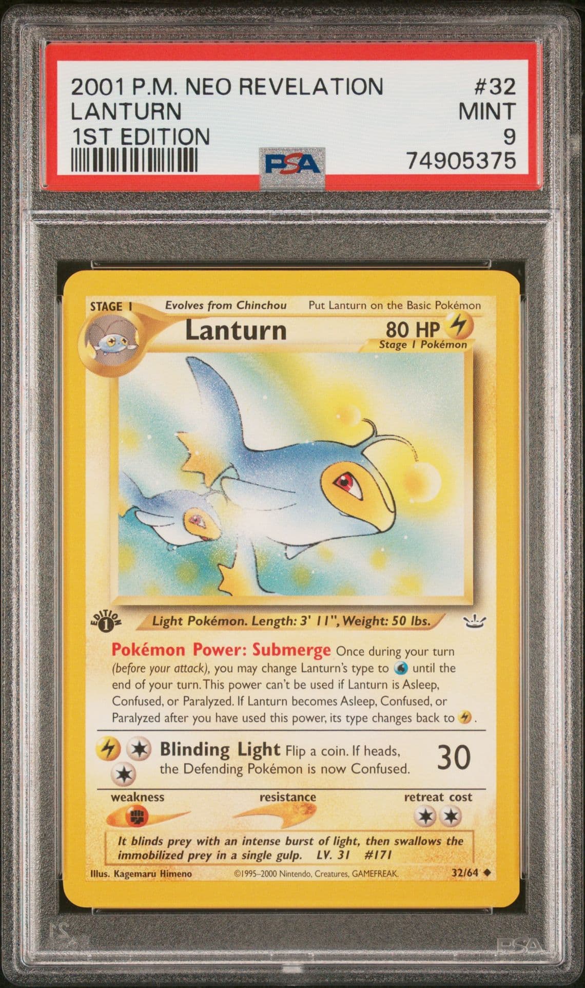 2001 Pokemon Neo Revelation 1st Edition Lanturn #32 PSA 9 MINT WOTC TCG