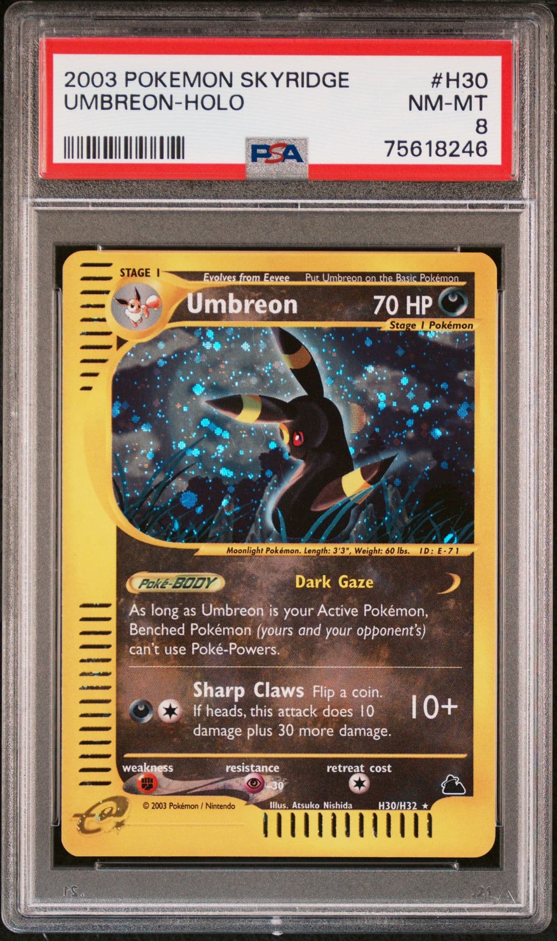 2003 POKEMON SKYRIDGE #H30 UMBREON-HOLO PSA 8
