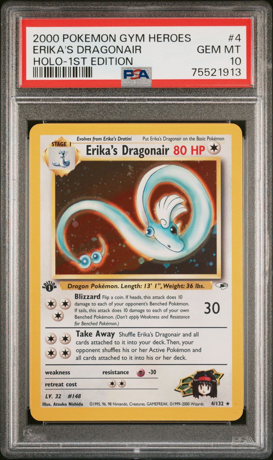 Pokemon Erika's Dragonair Gym Heroes 1st Edition Holo Rare #4 PSA 10 Gem Mint