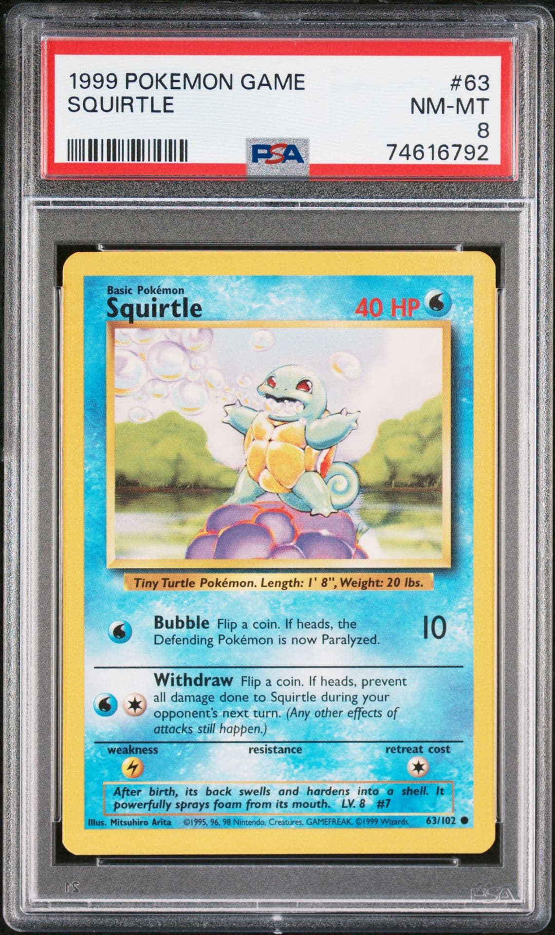 1999 Pokemon Game Squirtle #63 Base Set (Unlimited) PSA 8 Near Mint NM