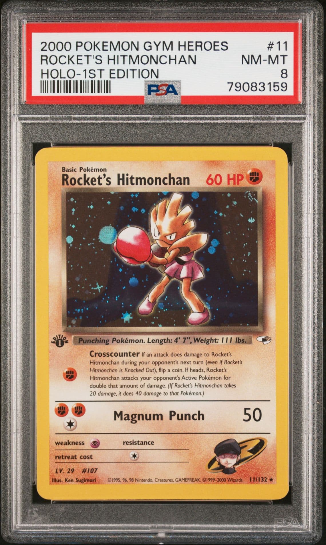 PSA 8 1st Edition Gym Heroes Rocket's Hitmonchan Holo 11/132