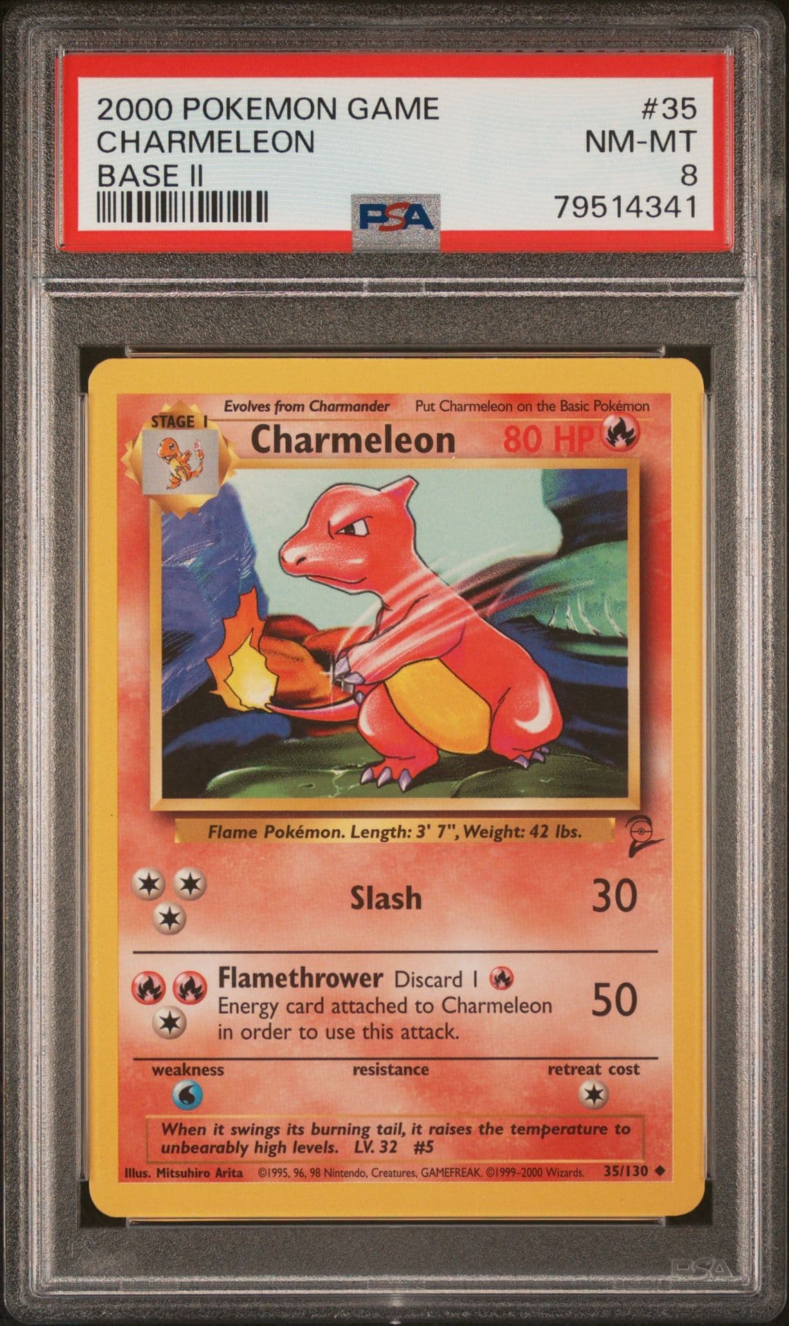 2000 Pokémon Game Charmeleon #35 Base Set 2 PSA 8
