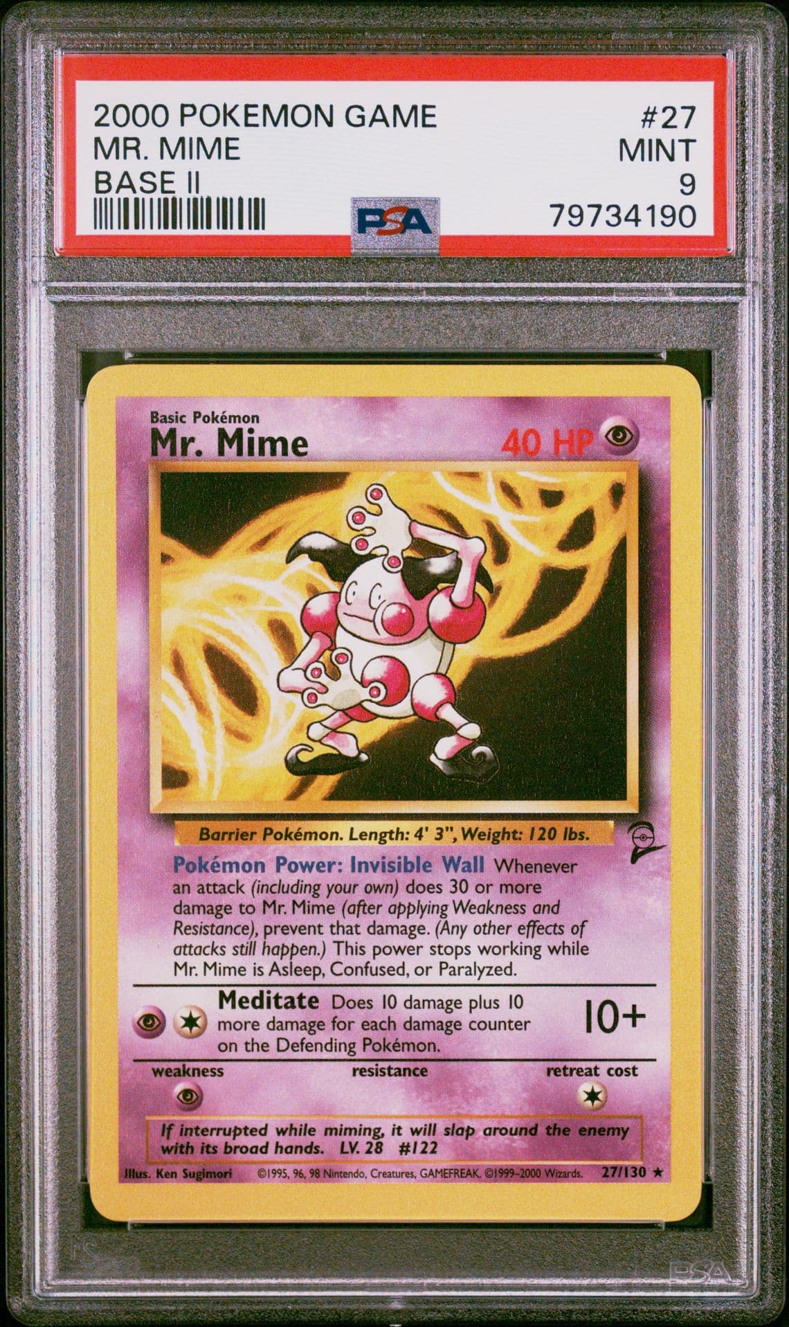 Pokemon Cards: Base Set 2 Rare: Mr. Mime 27/130 PSA 9