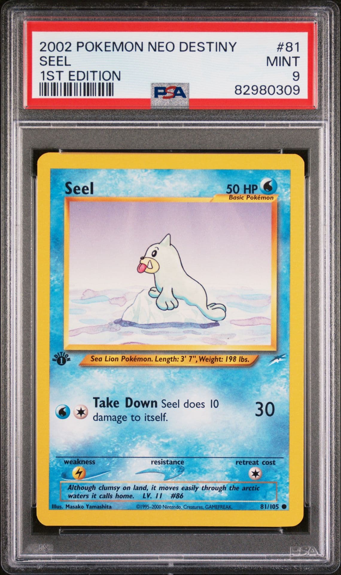 Pokemon TCG Seel 81/105 1st Edition Neo Destiny PSA 9