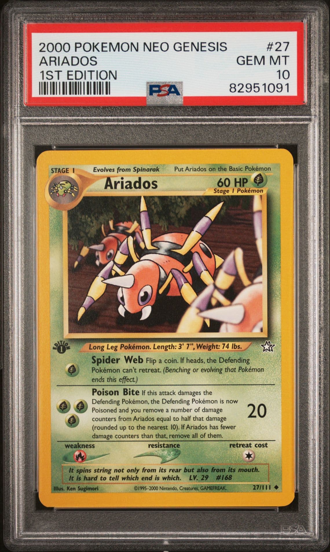 2000 POKEMON NEO GENESIS 1ST EDITION #27 ARIADOS PSA 10