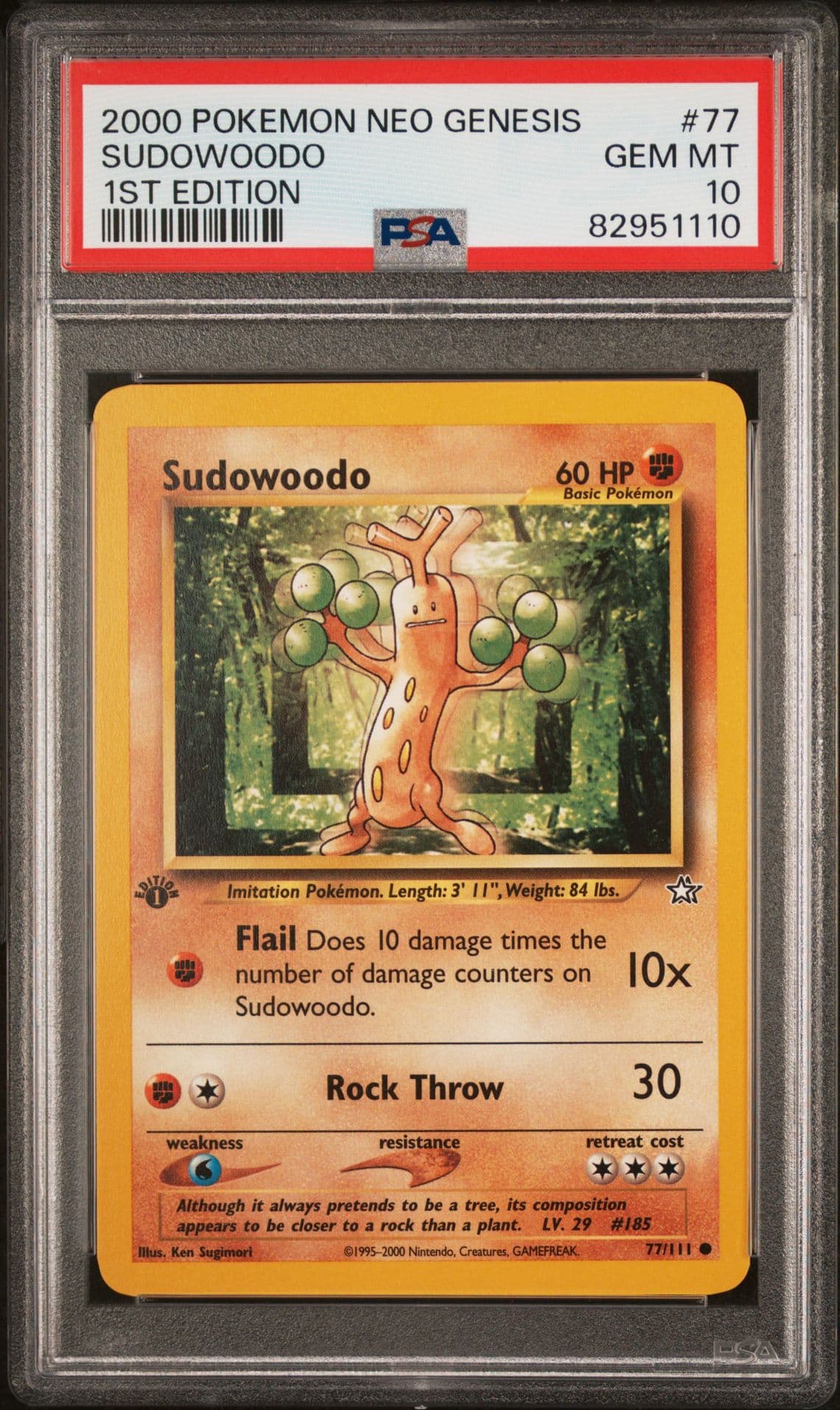 2000 POKEMON NEO GENESIS 1ST EDITION #77 SUDOWOODO PSA 10