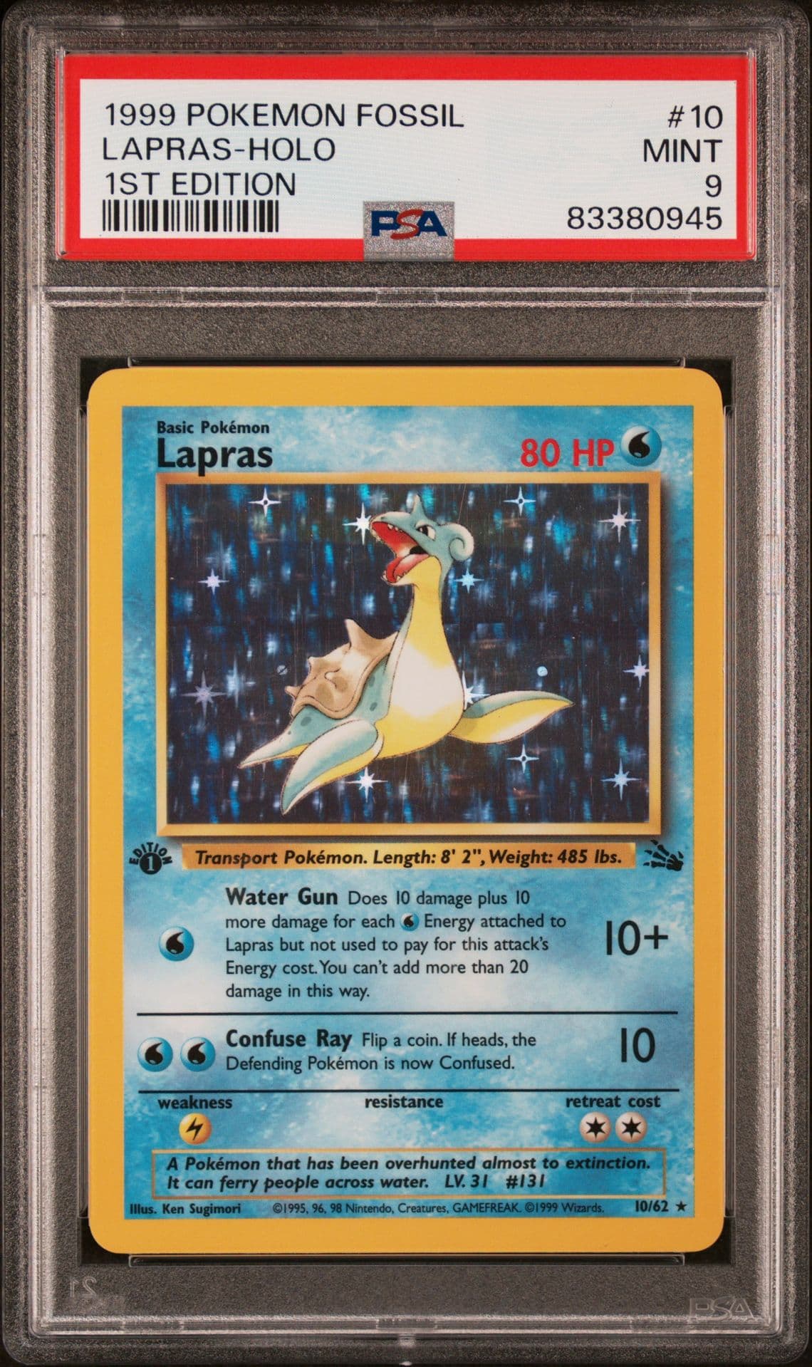 1999 Pokemon Fossil Lapras 1st Edition Holo PSA 9 MINT! 10/62