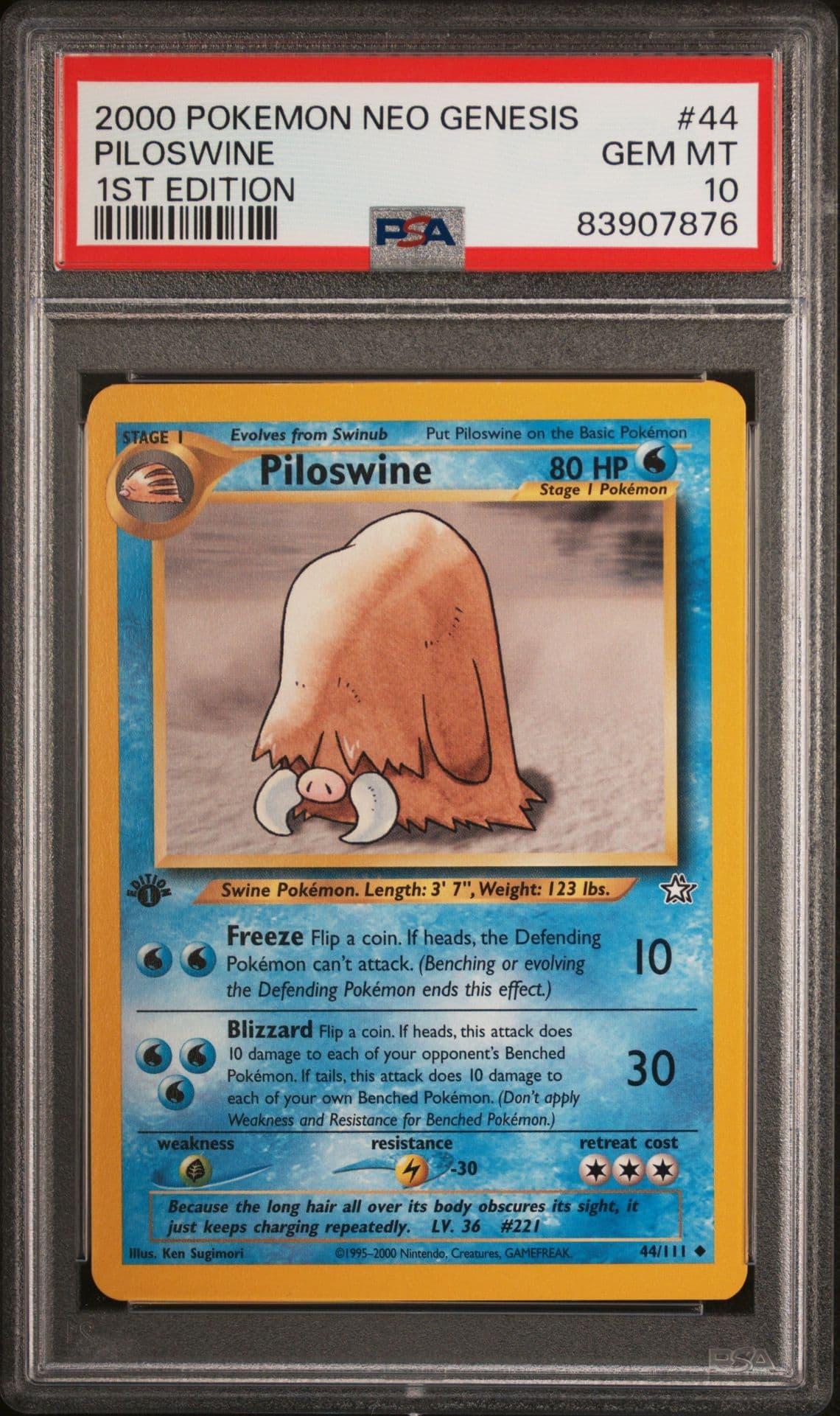 Pokémon 2000 Neo Genesis Piloswine 1st Edition PSA 10 44/111 Uncommon Regular