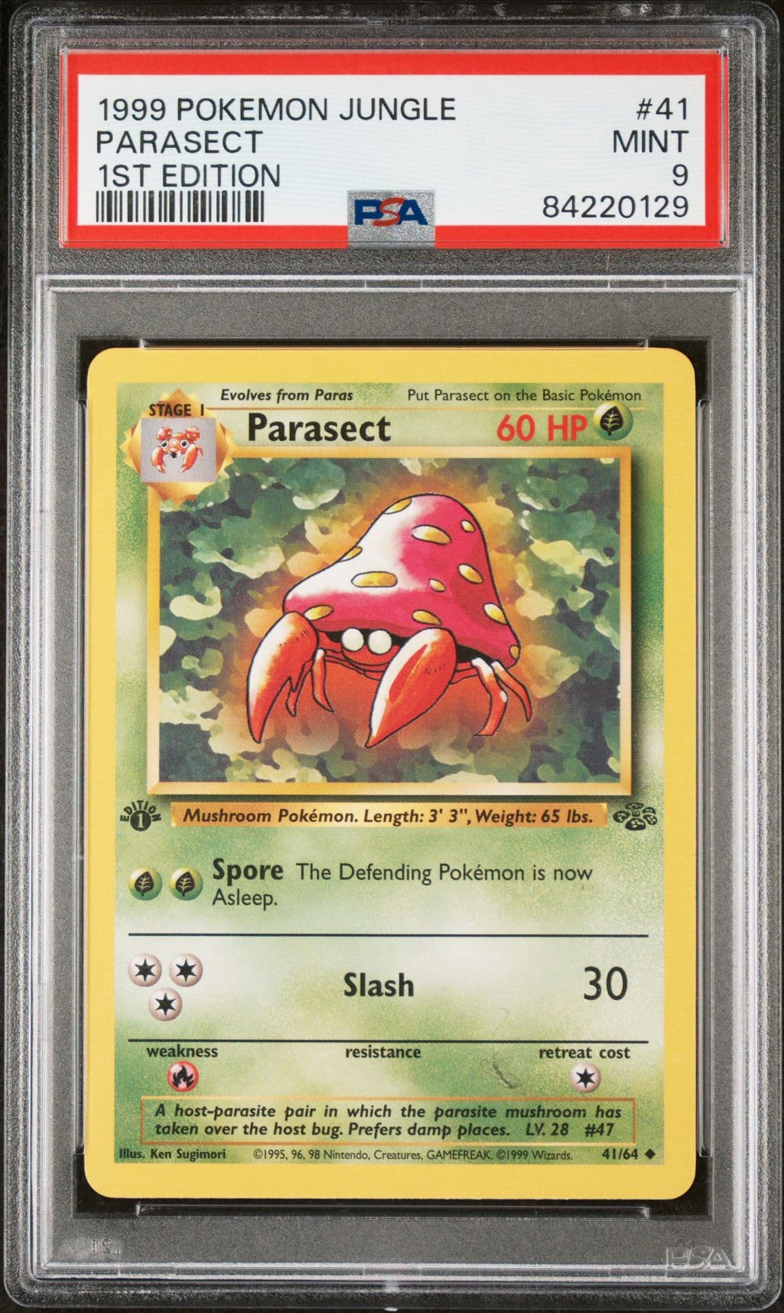 1999 Pokemon TCG Jungle Parasect 1st Edition Uncommon 41/64 PSA 9 Card Stock