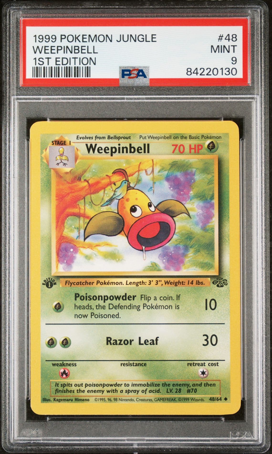 1999 Pokemon TCG Jungle Weepinbell 1st Edition Uncommon 48/64 PSA 9