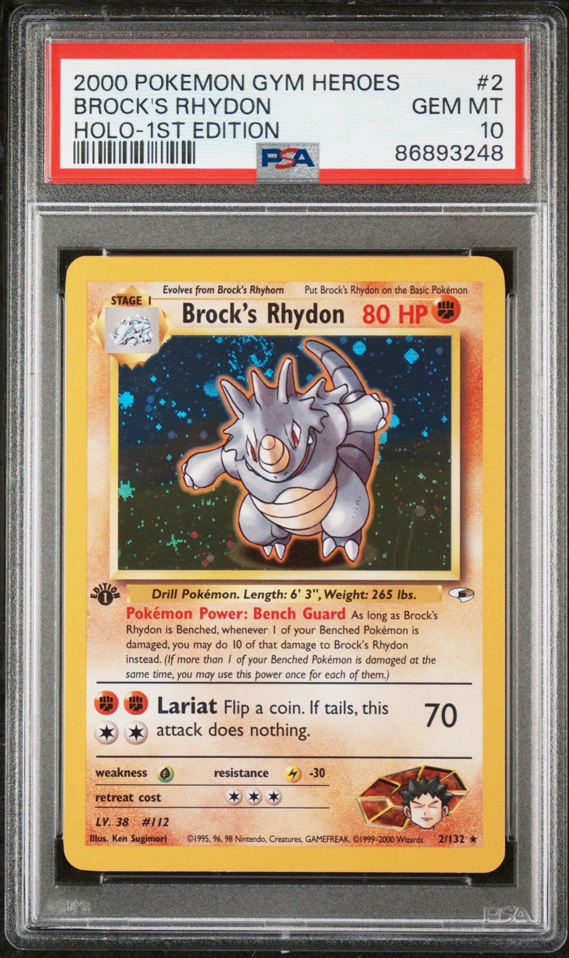 Pokémon Gym Heroes Brock's Rhydon 1st Edition Holo PSA 10 #2/132 2000
