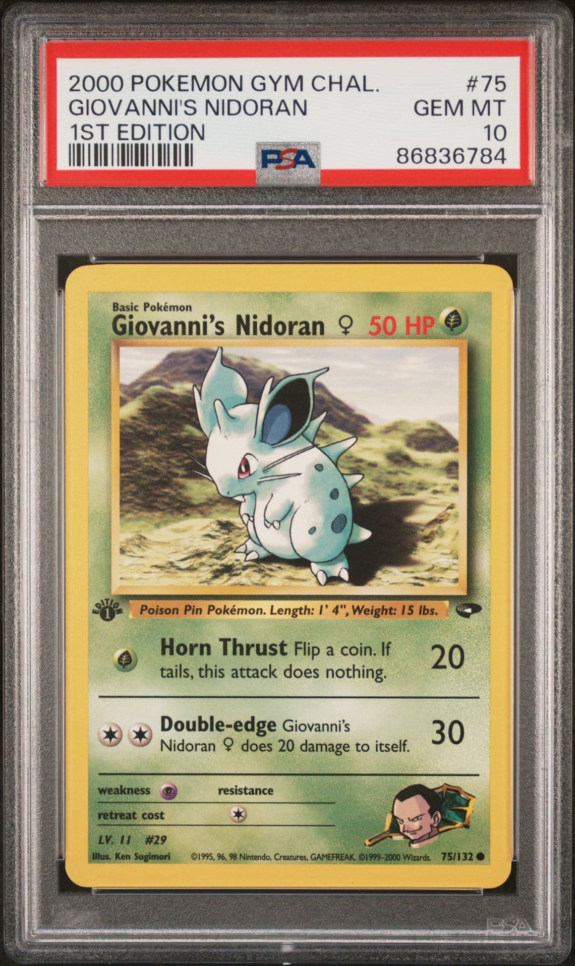PSA 10 Giovanni'S Nidoran 1st Edition Gym Challenge 75/132 Pokemon Card