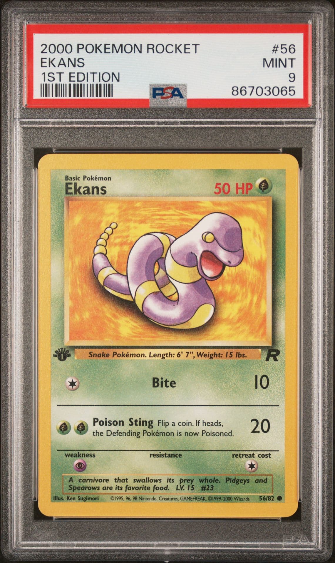Pokémon Team PSA 9 Rocket 1st Edition Ekans 56/82 NM-MT LOW Population!!!