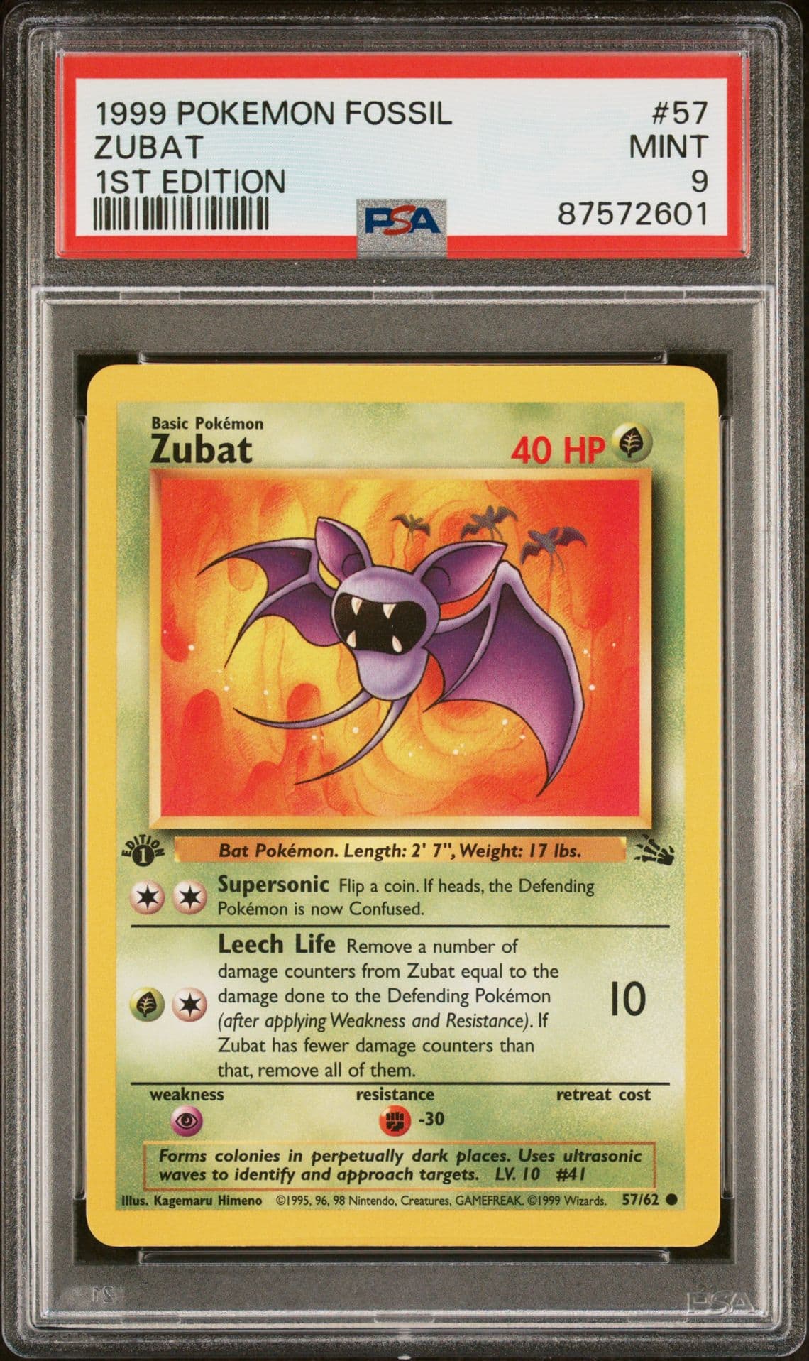 Zubat 1st Edition Pokemon Fossil 57/62 PSA 9