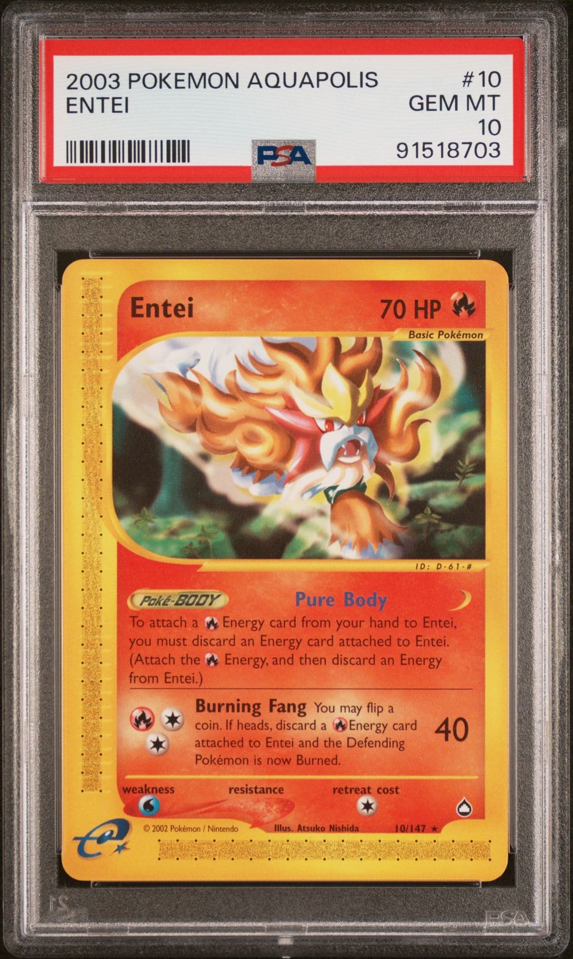 Pokemon Aquapolis Entei 10/147 Normal PSA 10! ***POP 59***