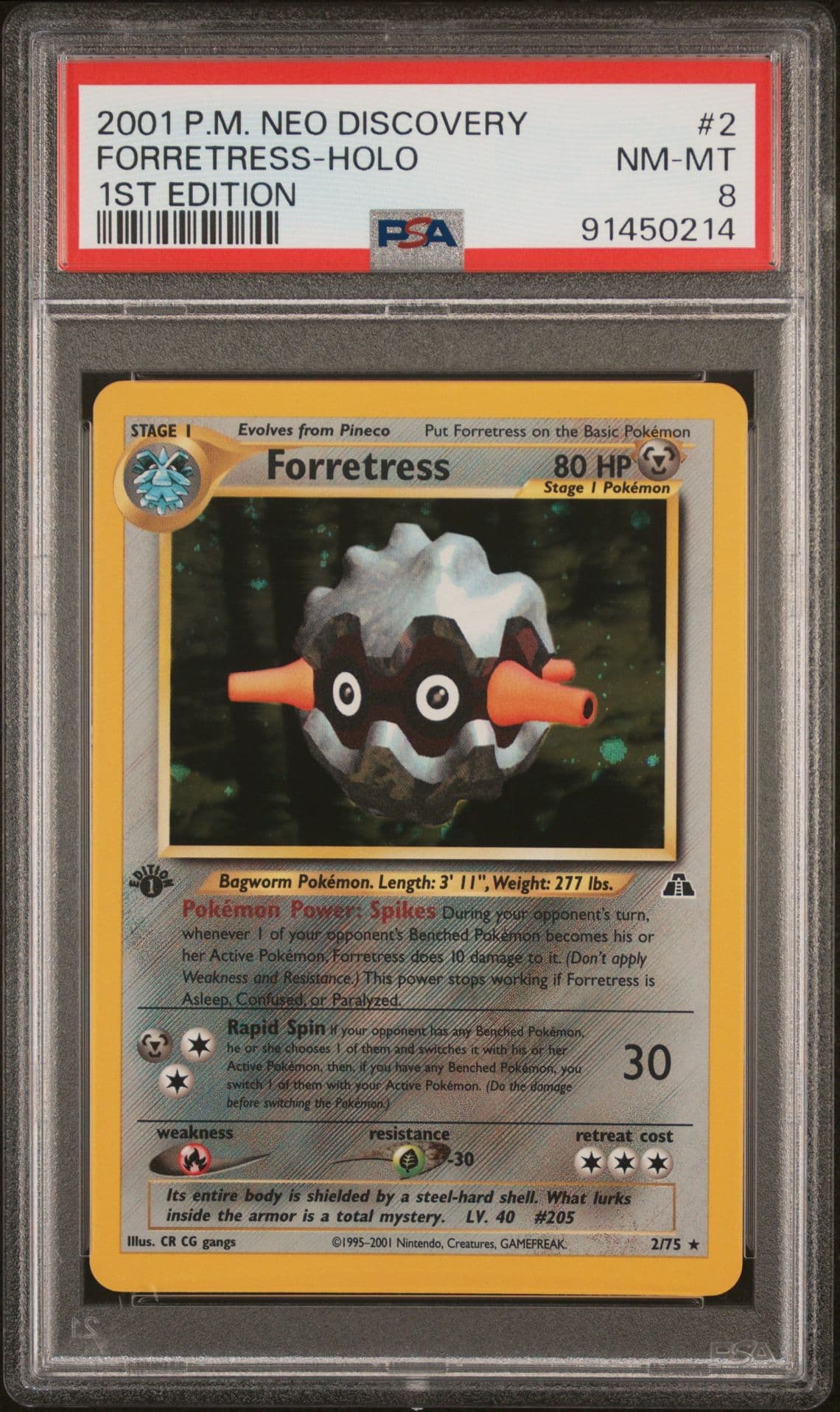 2001 Pokemon Neo Discovery - Forretress Holo 1st Edition 2/75 PSA 8