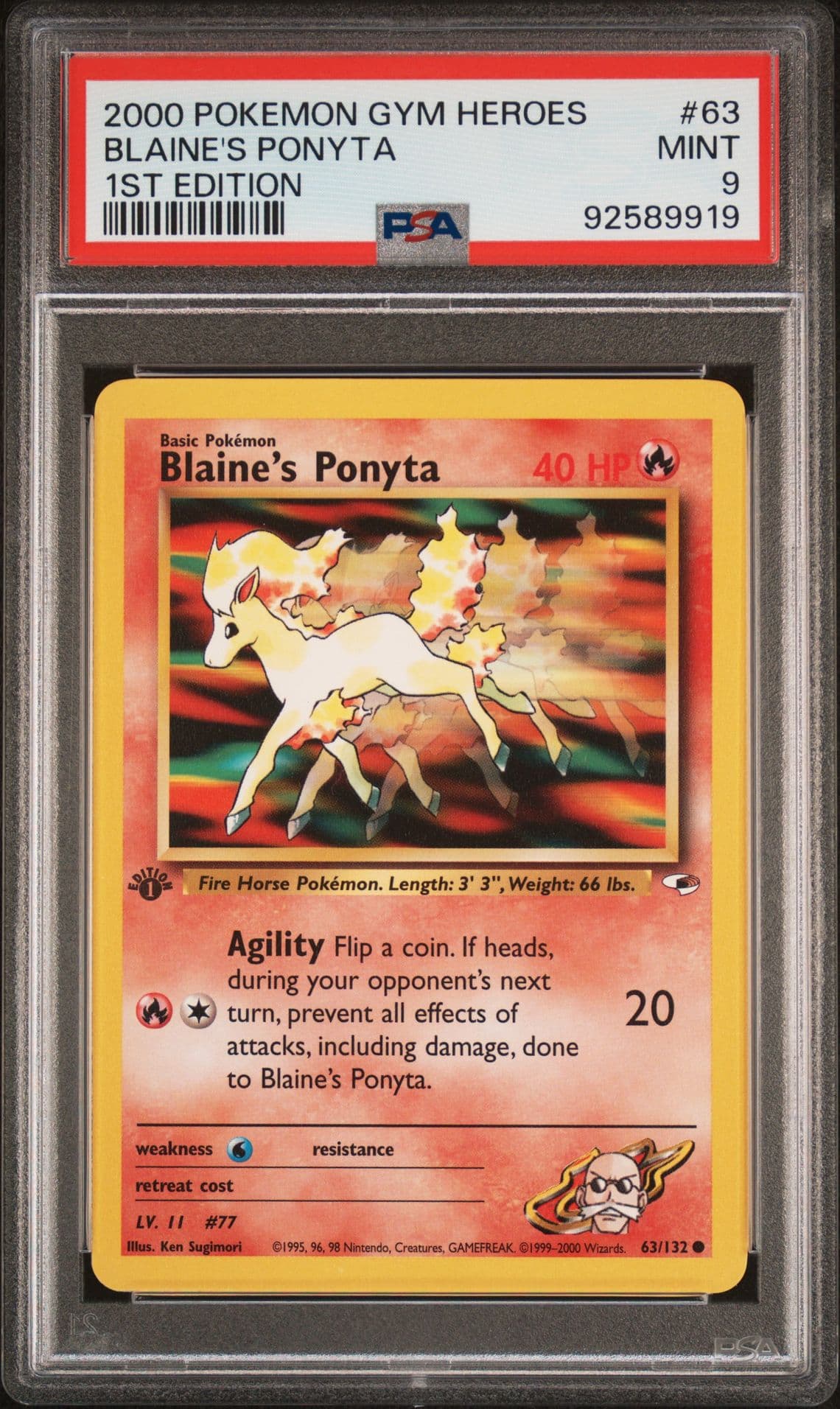 2000 POKEMON GYM HEROES 1ST EDITION #63 BLAINE'S PONYTA PSA 9