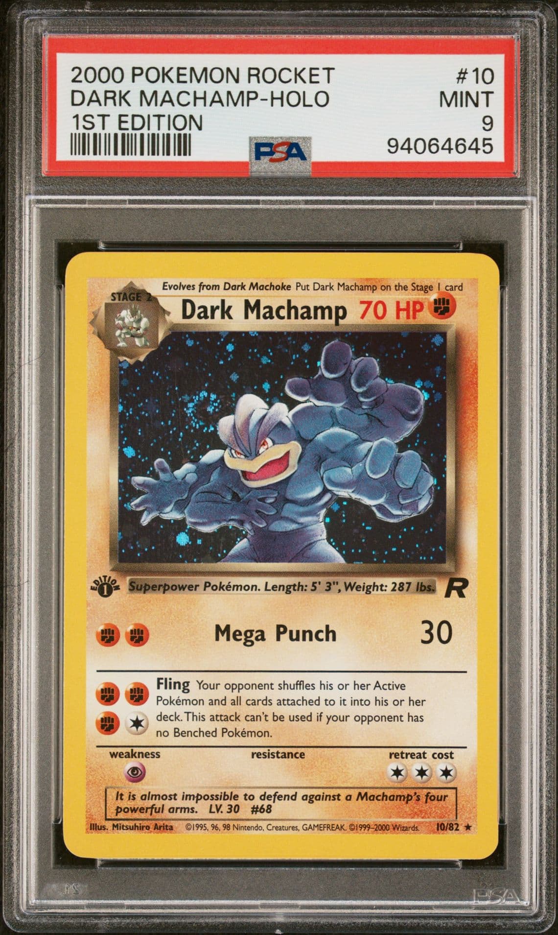 Pokémon Dark Machamp 10/82 Team Rocket 1st Edition Holo Rare PSA 9 70 HP